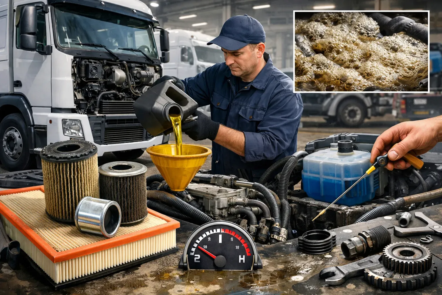 Масляная пена — признаки проблемы в двигателе грузовика