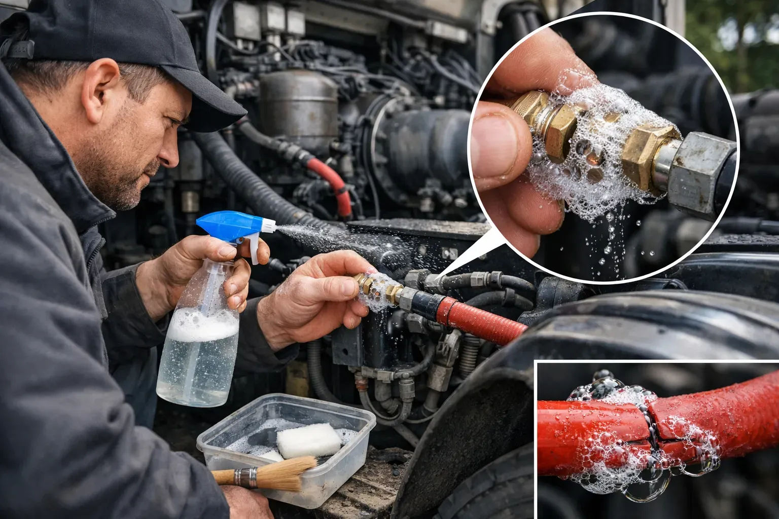 Как найти утечку воздуха мыльным раствором в пневмосистеме грузовика