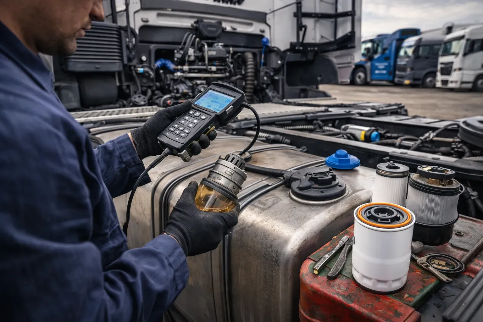 Проверка топливной системы перед дальним рейсом грузовика