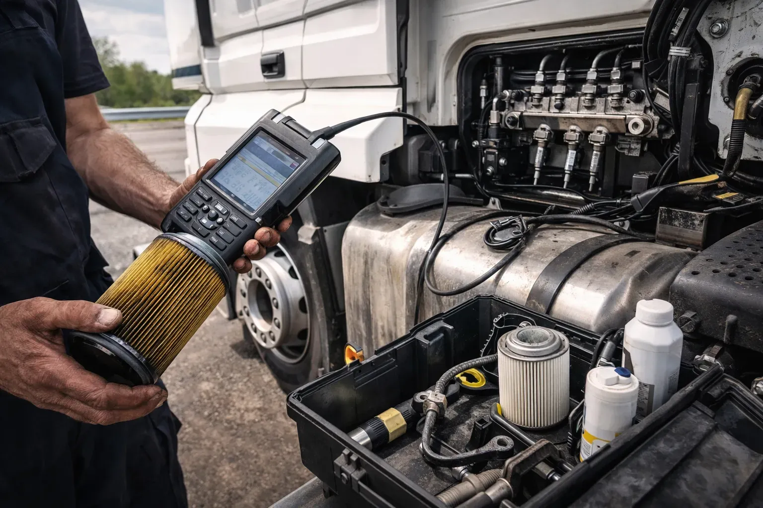 Проверка топливной системы перед дальним рейсом грузовика
